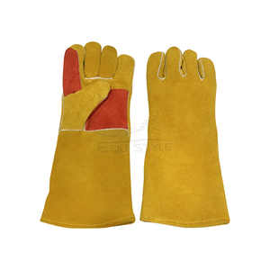 Heat Resistance Welding Gloves Yellow Red <b>Cow</b> Split Leather Anti Cut Protective Industrial Custom Heavy Duty Safety Gloves - Product Image 1