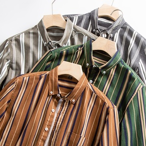 Chemise habillée à manches longues rayée pour homme, col rabattu, 100 % coton, chemise de travail à motifs boutonnée - Product Image 5