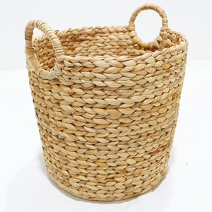 Paniers de rangement écologiques en jacinthe d'eau avec poignées, forme ronde, style nordique, ensemble de paniers de rangement multi-usages pour la lessive - Product Image 6