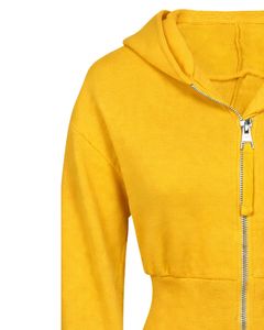 Womens Mustard Yellow <b>Cropped</b> <b>Zip</b> <b>Up</b> Hoodie Slim Fit Long Sleeve Casual Streetwear Cotton Fleece Sweatshirt Custom Logo ODM - Product Image 3