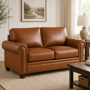Elegant 2-Seater <b>Sofa</b> Modern Leather Loveseat Couch for Apartment Living Room Entertainment Area Traditional Style Leather <b>Sofa</b> - Product Image 2