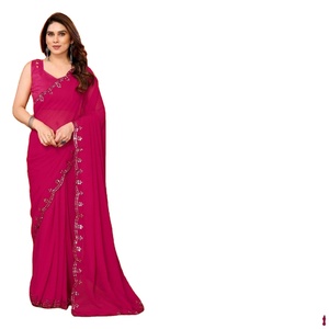 Elegante estilo étnico Georgette Bandana con patrón floral y espejo encaje trabajo hermosa tela sedosa - Product Image 1