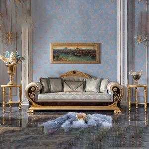 ชุดโซฟาห้องนั่งเล่นทรงสี่เหลี่ยมสไตล์ฝรั่งเศส ทำจากไม้มะฮอกกานีเนื้อแข็ง แกะสลักด้วยมือ หุ้มเบาะอย่างหรูหรา ผลิตในอินโดนีเซีย - Product Image 3