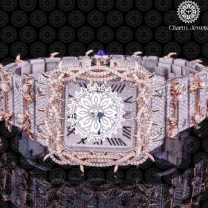 Montre de luxe Charm Jewels en acier inoxydable, boîtier carré, cadran de 40 mm, mouvement mécanique analogique, date automatique, bouton poussoir, fermoir caché - Product Image 2