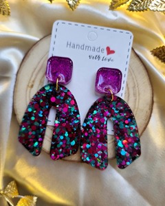 Handmade Glitter Resin Earrings Pink Square <b>Top</b> Colorful Sequined Dangle Fashion Statement Jewelry - Product Image 3