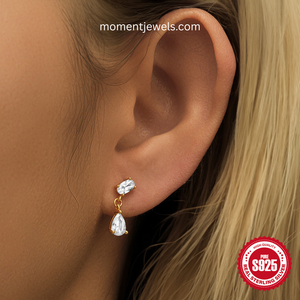 Boucles d'oreilles pendantes en argent sterling 925 plaqué or 18 carats avec zircon, forme poire, bijoux d'oreille pour mariage et fête - Product Image 6