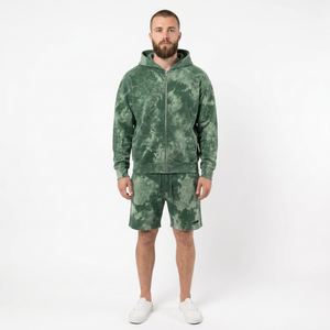 <b>Men's</b> Custom <b>Hoodie</b> <b>And</b> <b>Shorts</b> <b>Set</b> Cotton Fleece Two Piece Streetwear Outfit With Screen Print Graphic Drawstring <b>Shorts</b> - Product Image 4