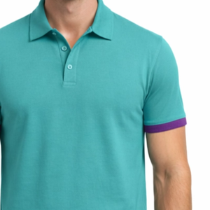 Polo Moderno Gris para Hombre con Cuello Azul Rey en Contraste, Manga Corta, Secado Rápido, para Ejercicio - Product Image 3