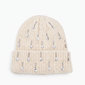 Gorro de Lana Mezclada 2026 para Mujer, Elegante Gorro de Punto Acanalado con Decoración de Diamantes de Imitación, Gorro de Invierno - Product Image 2