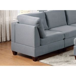 9 pezzi componibili Set componibile da soggiorno in tessuto di lino grigio 3x angolo cuneo 4x poltrone senza braccia 2x pouf - Product Image 4