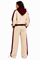 Ensemble de survêtement pour femme avec sweat à capuche oversize en tissu haute densité et pantalon de survêtement à jambe large à rayures assorties, style athleisure OEM, vente en gros