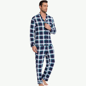 Men Sleepwear Knitted Print Pajama Pants Custom Organic Bamboo Long Sleeve Home Lounge Wear Sleepwear - Product Image 4