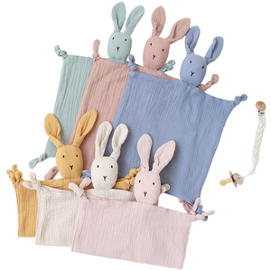 Couverture de sécurité en mousseline de coton biologique certifiée GOTS OEKOTEX 100% pour nouveau-né, motif tête de lapin et de lion, fabriquée au Vietnam - Product Image 2