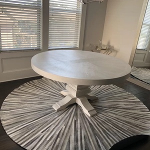 Tapis en cuir tressé rond moderne fait à la main gris tapis antidérapant pour cadeau d'intérieurs de maison - Product Image 4