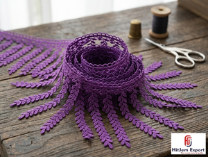 Ribete de encaje con borlas HitJem Export Purple Leaf, 100% algodón, decorativo, para vestidos y manualidades. - Product Image 2
