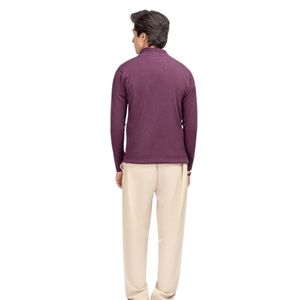 Pull à col zippé pour homme, violet prune, tricot texturé, col montant, manches longues, style décontracté, fabrication OEM personnalisée - Product Image 3