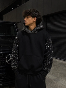 Sweat à capuche personnalisé 100% coton avec strass, sweat à capuche personnalisé avec strass diamant pour un look décontracté ou streetwear, unisexe, pour les saisons d'hiver - Product Image 4