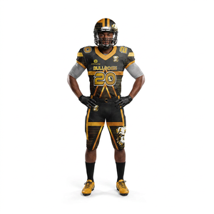 Uniforme de Fútbol Americano Personalizado al por Mayor en Negro y Dorado – Conjunto de Camiseta y Pantalones Sublimados, Ropa Deportiva Transpirable para Hombre - Product Image 1