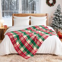 Weihnachtliche Karierte Halbflor-Fleece-Decke Weiche Warme Gemütliche Polyester-Decke für Sofa Bett Heim Feiertagsdekoration
