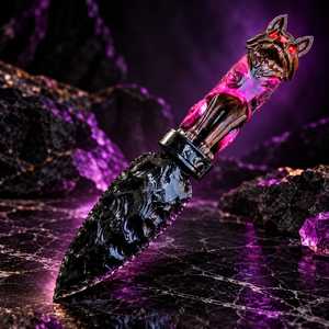 Cuchillo Ritual Athame de Obsidiana Negra, Mango de Lobo de 8 Pulgadas, Decoración Gótica para Altar, Coleccionable Wiccano de Arcilla Polimérica Rosa - Product Image 3