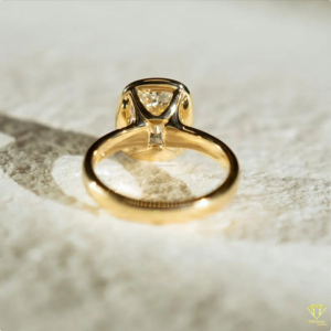 Elegant <b>Cushion</b> Cut Diamond Ring In Yellow Gold Bezel Setting <b>For</b> Modern Brides - Product Image 4