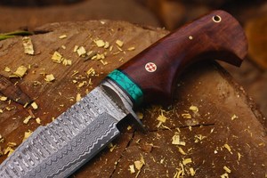 Couteau de chasse Bowie ambidextre THEWIZ CRAFTS, fait main, forgé à la main, en acier Damas, manche en os de 9,9 pouces avec bolster en Damas - Product Image 3
