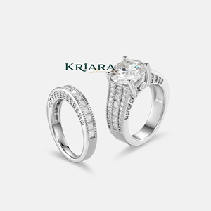 Anillo de Compromiso de Plata 925 con Diamante Cultivado en Laboratorio, Corte Brillante Redondo, Oro Blanco, con Diamantes Laterales, Estilo Clásico para Mujer - Product Image 1