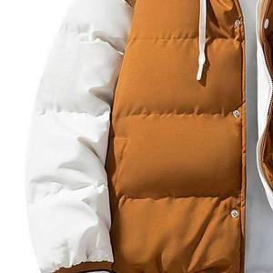 เสื้อแจ็คเก็ตพัฟเฟอร์มีฮู้ดสำหรับผู้ชาย น้ำหนักเบา พับเก็บได้ อุ่นสบาย เหมาะสำหรับฤดูหนาวและกิจกรรมกลางแจ้ง มีแผงด้านหน้าสีน้ำตาลแบบพองตัว พร้อมกระดุมปิด - Product Image 4