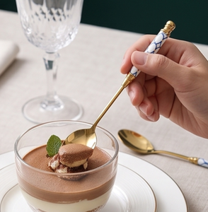 Finest <b>Gold</b> Plated Stainless Steel Tea <b>Spoons</b> With Blue Enamel Handle Oriental Design Long Handle Dishwasher Safe Cutlery Set - Product Image 3
