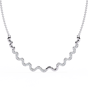 Wavy Curve Bar <b>Necklace</b> Featuring a Modern 10K 14K 18K White Gold Zigzag Squiggle Pattern Set with Shimmering Lab Grown Diamonds - Product Image 1