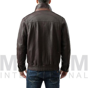 <b>Leather</b> Motorcycle <b>Jacket</b> Turn-down Collar Zipper Closure Regular Fit Solid Color - Product Image 4