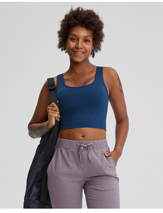CUSTOM BRAND Women's Solid Color Scoop Neck Crop Tank <b>Top</b> Breathable Knitted Spandex Polyester Casual Wear Hip Hop Eco-Friendly - Product Image 5
