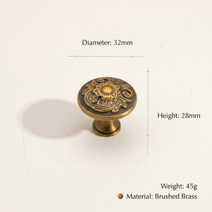 Tiradores de latón retro con diseño floral para gabinetes, tiradores de cajones de bronce antiguo, herrajes vintage para cómodas, manijas decorativas para muebles de cocina - Product Image 3