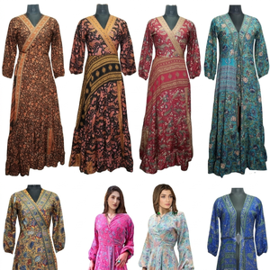 SK Noor Sons Presents Fashionable New Floor-Length Silk <b>Vintage</b> V-neck Long Sleeve <b>Dress</b> <b>Women</b>. Premium Quality Free Size - Product Image 2
