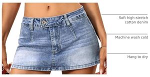 Jupe mini en jean taille haute fendue couleur unie délavée coupe trapèze décontractée pour femme taille normale été automne hiver - Product Image 4