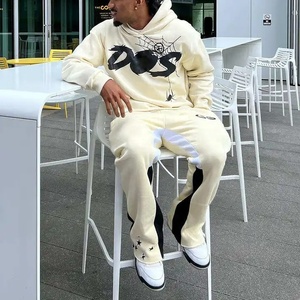 ZHUS INTERNATIONAL Custom Winter Hip Hop Acid Wash Sweatsuit Heavyweight 100% Cotton Breathable Flare Sweatpants Sets Men's - Product Image 5