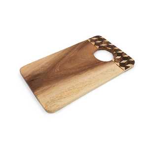 Food Grade Suar Wood Rectangular Cutting Board With Coconut <b>Shell</b> Dark And White Inlay Chess Pattern <b>Light</b> Brown For The Kitchen - Product Image 1
