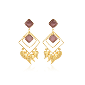 Stylish Garnet Hydro Stone <b>Dangle</b> <b>Earrings</b> Handmade Brass Jewelry for Women - Product Image 1