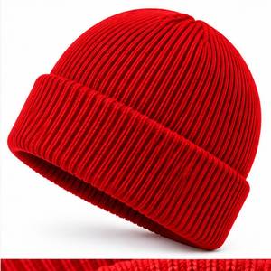 Gorro de Punto Acanalado Rojo Unisex, Color Sólido, Forro de Seda para Invierno, Estilo Casual para Adultos, Uso Diario en la Playa, Circunferencia de Cabeza 56-58CM - Product Image 5