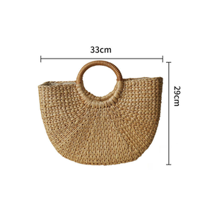 Sac de plage en jonc de mer avec pompon, fermetures à glissière et boutons, sac à main moderne et naturel pour femme, sacs de voyage tendance - Product Image 6