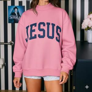 Sudadera de Forro Polar de Manga Larga con Cuello Alto Reversible de Gran Tamaño y Alta Calidad para Mujer, con Letras Personalizadas Impresas, Informal, para Invierno - Product Image 5