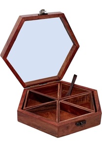 กล่องเครื่องเทศไม้ทรงหกเหลี่ยมพร้อมฝาแก้ว 6 ช่อง สำหรับจัดเก็บในครัว - Product Image 3