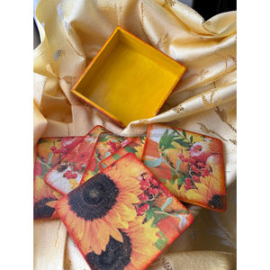 Ensemble de sous-verre en bois de qualité supérieure (5 + 1) avec boîte de rangement élégante faite à la main verres élégants décor de table rustique pour salle à manger et bureau - Product Image 3