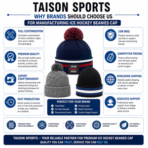 TAISON SPORTS Bonnet de hockey sur glace en laine douce premium 380 GSM unisexe réglable bleu marine bleu roi blanc avec étiquette tissée personnalisée - Product Image 5