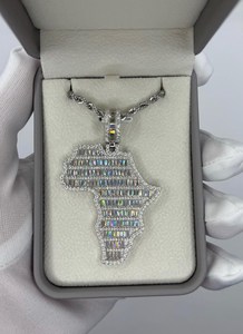Hot Selling Iced Out Africa <b>Map</b> Pendant Moissanite 925 Sterling Silver Hip Hop Flag Charm Necklace Luxury Statement Jewelry - Product Image 3