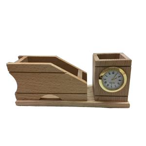 Organizador de papelería multifuncional, portalápices de madera con reloj y soporte para tarjetas de visita, el más vendido - Product Image 3