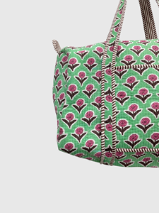 Bolsa de Viaje Grande con Estampado Floral Verde y Rosa, Bolsa de Fin de Semana con Cierre de Cremallera - Product Image 4