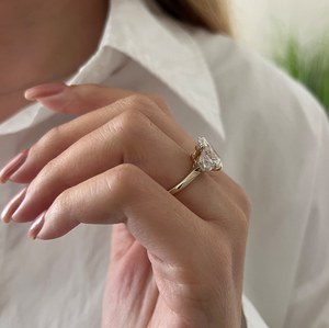 5 Carat Oval Lab Grown Diamond Three <b>Stone</b> Engagement <b>Ring</b>, Half <b>Moon</b> Side Diamonds, Yellow Gold , IGI Certified - Product Image 3
