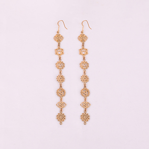 Boucles d'oreilles pendantes tendance en laiton plaqué or massif, sept chakras, taille 120x12MM - Product Image 2