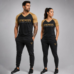 T-shirt en toile à col en V et manches raglan Venomous, 100% coton 220g, imprimé logo serpent noir, séchage rapide, coupe sportive, homme femme, taille standard - Product Image 1